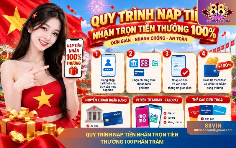 Quy trình nạp tiền nhận trọn tiền thưởng 100 phần trăm